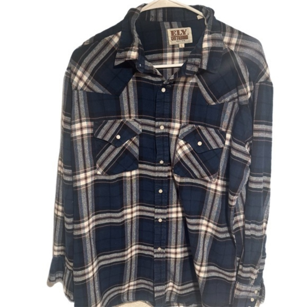 Ely Cattleman Navy Plaid Pearl Snap Button Up